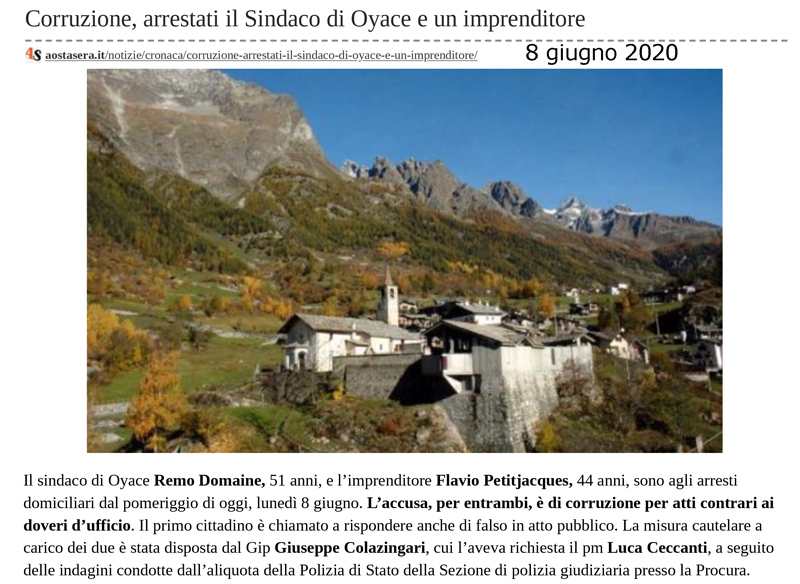 AostaSera - Arrestato il sindaco di Oyace